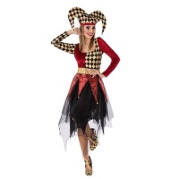 Costume d'Arlequin Rouge et Noir pour Femme