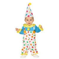 Déguisement de clown blanc à pois colorés pour bébé