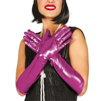 Gants longs métallisés fuchsia - 40 cm