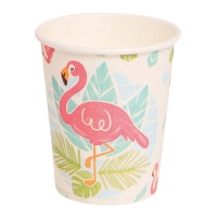 Gobelets en carton flamant rose hawaïen de 256 ml - 8 unités