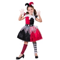 Costume d'Arlequin rouge et noir pour fille