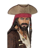 Chapeau de pirate avec cheveux rasta - 55 cm