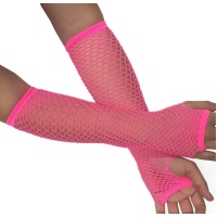 Longs gants en résille rose fluo