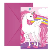 Invitations de Licorne rose - 6 unités