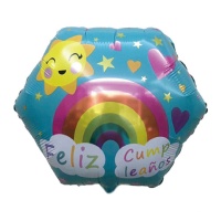 Ballon hexagonal Joyeux Anniversaire de 60 cm