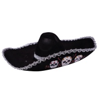 Chapeau mexicain noir pour le jour des morts - 58 cm