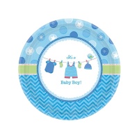 Assiettes Blue Baby Party de 27 cm - 8 unités