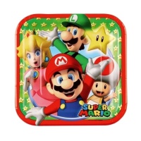 Assiettes carrées Super Mario de 18 cm - 8 unités