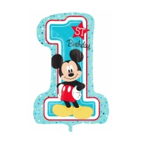 Ballon numéro 1 Joyeux anniversaire de Mickey Mouse de 48 x 71 cm - Anagram