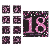 Serviettes Pink Birthday de 16,5 x 16,5 cm - 16 unités