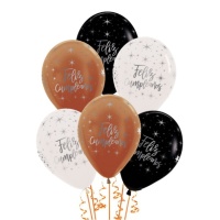 Ballons en latex noir, transparent et cuivre avec 