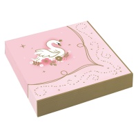 Serviettes Cygne blanc de 16,5 x 16,5 cm - 16 unités