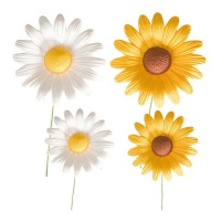 Décoration de marguerites jaunes et blanches de 6,5 cm - Dekora - 14 unités