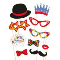 Kit pour photomaton de fête d'anniversaire - 10 unités