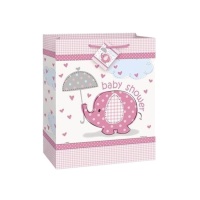 Sac cadeau de 36 x 26,5 x 14 cm pour baby shower Pink Elephant - 1 unité