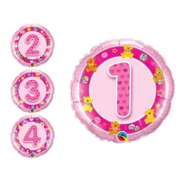 Ballon rond avec chiffres rose de 46 cm - Qualatex