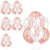 Ballons en latex rose doré pour anniversaire de 30 cm - Qualatex - 6 unités