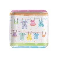 Assiettes carrées Vêtement Bébé de 23 cm - 8 unités