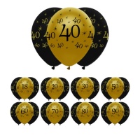 Ballons noirs et dorés Joyeux Anniversaire de 30 cm - Creative Party - 6 unités