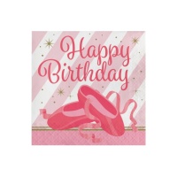 Serviettes de Danseuse Joyeux Anniversaire de 16,5 x 16,5 cm - 16 unités