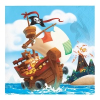 Serviettes de Bateau pirate de 12,5 x 12,5 cm - 16 unités