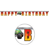 Guirlande joyeux anniversaire de monster trucks - 2,05 m