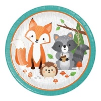 Assiettes d'Animaux de la Forêt de 22 cm - 8 unités