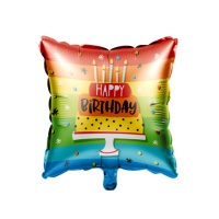 Ballon carré de Gâteau d'anniversaire arc-en-ciel de 45 cm - Creative Converting