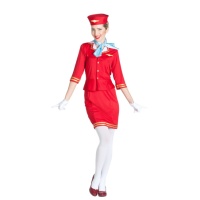 Déguisement d'hôtesse de l'air rouge pour femme