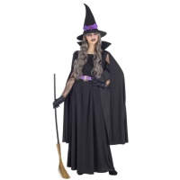 Costume de sorcière noire avec cape pour femme