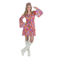 Costume de hippie des années 70 avec des fleurs pour femme