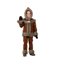 Déguisement d'esquimau avec capuche et gants marron pour enfant