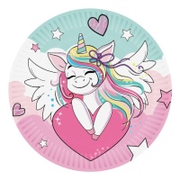 Assiettes de licorne amoureuse de 18 cm - 8 unités