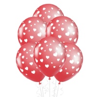 Ballons en latex rouges avec coeurs blancs de 30 cm - 10 unités