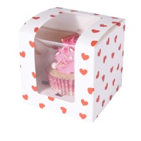 Boîte pour 1 cupcake coeurs de 12,5 x 8,7 cm - 4 unités