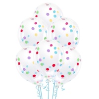 Ballons en latex avec confettis colorés de 30 cm - PartyDeco - 6 unités