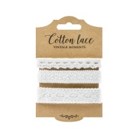 Ruban en dentelle de coton blanc de 1,5 m - 3 unités