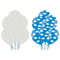 Ballons en latex avec nuages blancs de 30 cm - PartyDeco - 50 unités