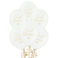 Ballon en latex blanc Just married de 30 cm - PartyDeco - 6 unités