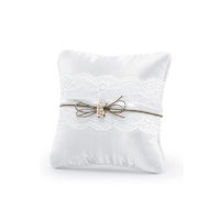 Coussin pour alliances avec dentelle blanche - 16 x 16 cm