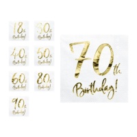 Serviettes Happy Birthday Golden de 16,5 x 16,5 cm - 20 unités