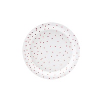 Assiettes rondes blanches à pois rose doré de 18 cm - 6 unités