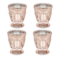 Porte-bougies en verre rose doré de 7 x 8 cm - 4 unités