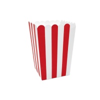 Boîte à popcorn rayée rouge et blanc de 12,5 cm - 6 unités