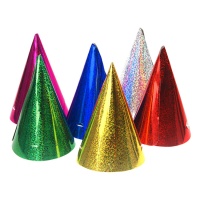 Chapeaux de fête holographiques de couleurs assorties - 20 unités