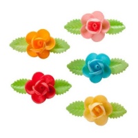 Gaufrettes de fleurs avec feuilles allongées de 8,5 cm - Dekora - 50 unités