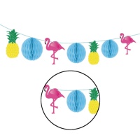 Guirlande avec boules en nid, flamants roses et ananas - 4,00 m