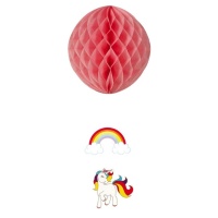 Suspension de licorne arc-en-ciel avec boule nid rose