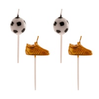 Bougies de Football avec ballon et chaussure en or - 6 unités