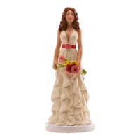 Figurine pour gâteau de mariage de mariée avec bouquet de fleurs - 16 cm